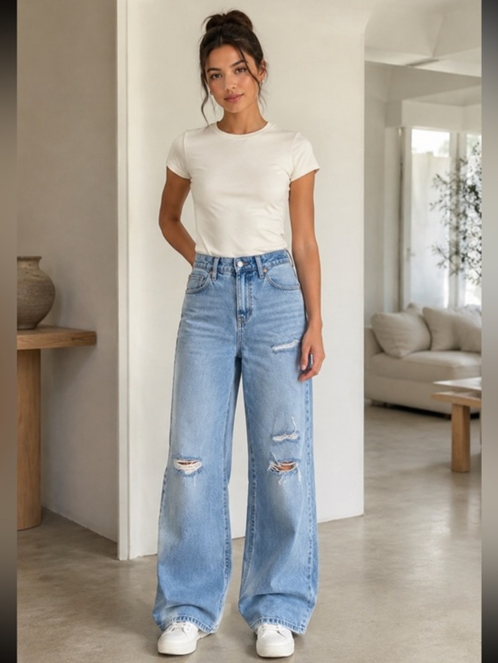 Old Navy Baggy Wide Leg Distressed Jeans Girls 14 Fits Women’s 0-2